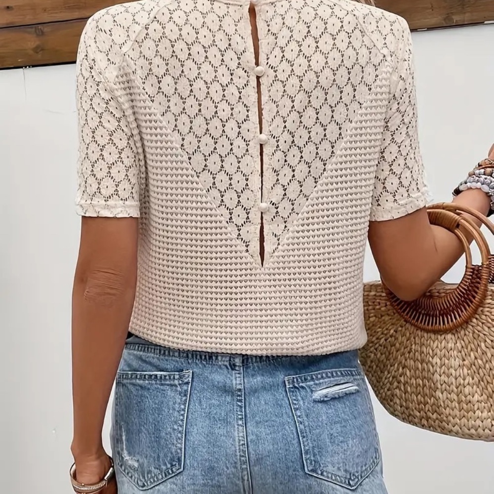 Lace Hollow Out Shirt Apricot